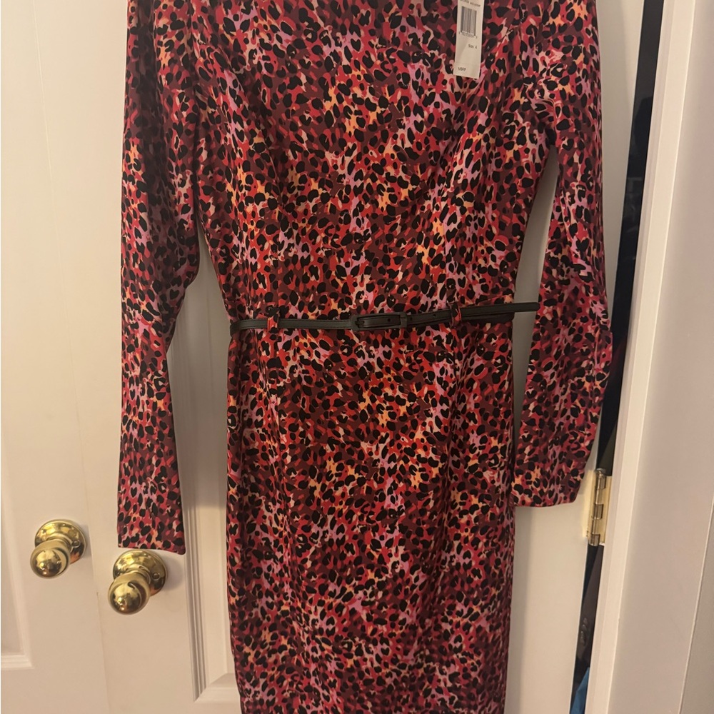 Black Halo Pink and Black Leopard Print Long Sleeve Dress